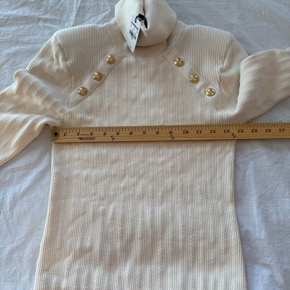 Express Cream Turtleneck Sweater with Gold Accent Buttons, Size M - Picture 8 of 10